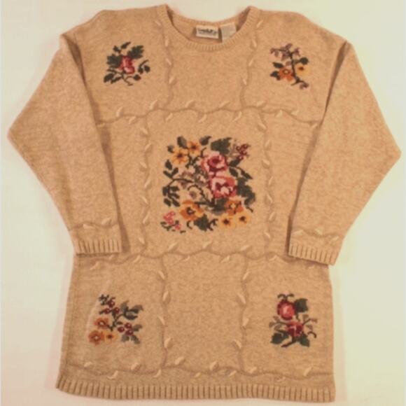 Northern Reflections Knit Tunic Sweater Florals Leaves Size Large - Picture 1 of 6